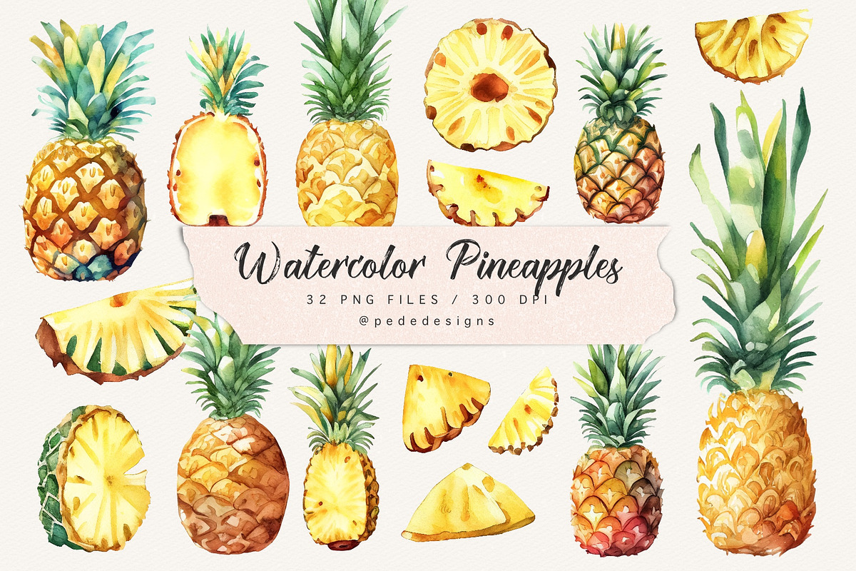 Watercolor Pineapples, a Food Illustration by PeDe Designs (Photo 1 of 5)