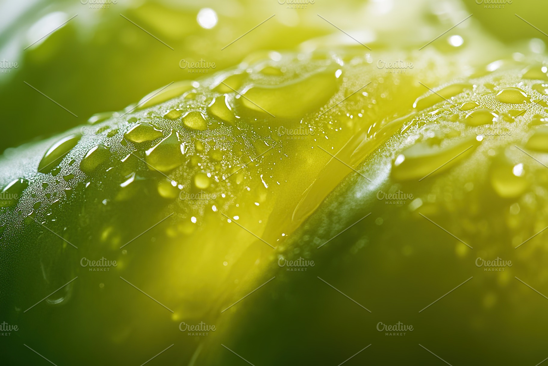 Ripe green bell pepper with water drops, closeup, a Background Photo by AlyaAnd