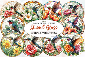 Hummingbird Round Stained Glass Png, an Illustration by Designworld