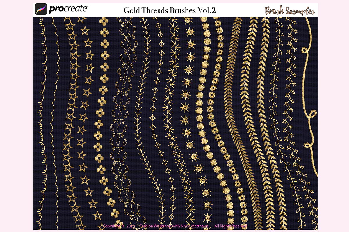 49 GOLD THREAD (2) Procreate Brushes, a Brush Add-On by Fashion Workshop Bkk (Photo 7 of 10)