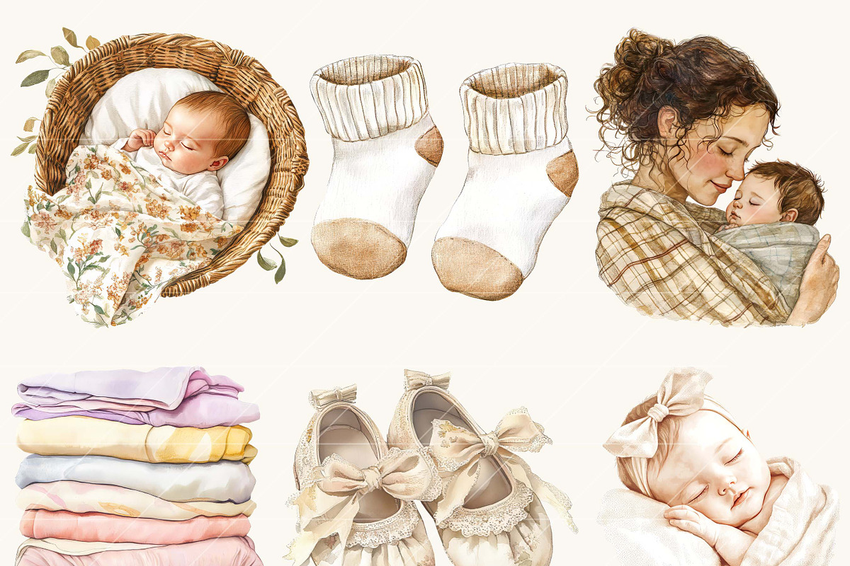 Mom and Newborn Baby Clipart, a Person Illustration by BusyDaydesign (Photo 3 of 9)
