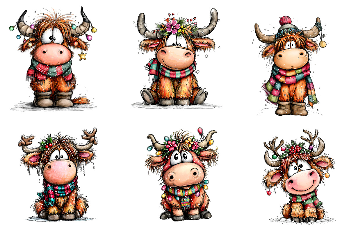 Quirky Christmas Highland Cow, an Illustration by CreationArt (Photo 3 of 5)
