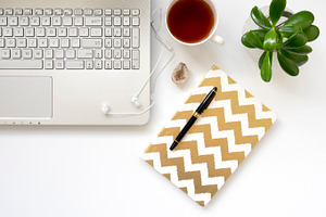 Modern flat lay styled desk photo containing flat lay, modern, and clean