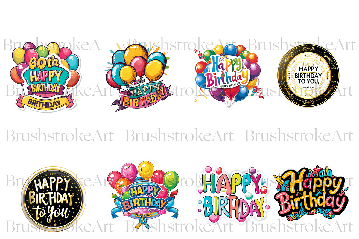 Happy Birthday Clipart, Birthday PNG, a Decorative Illustration by BrushstrokeArtGB (Photo 6 of 9)