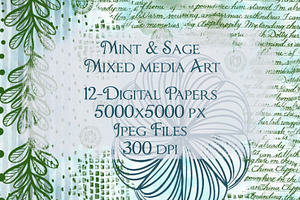 Mint Sage Mixed Media Digital Papers