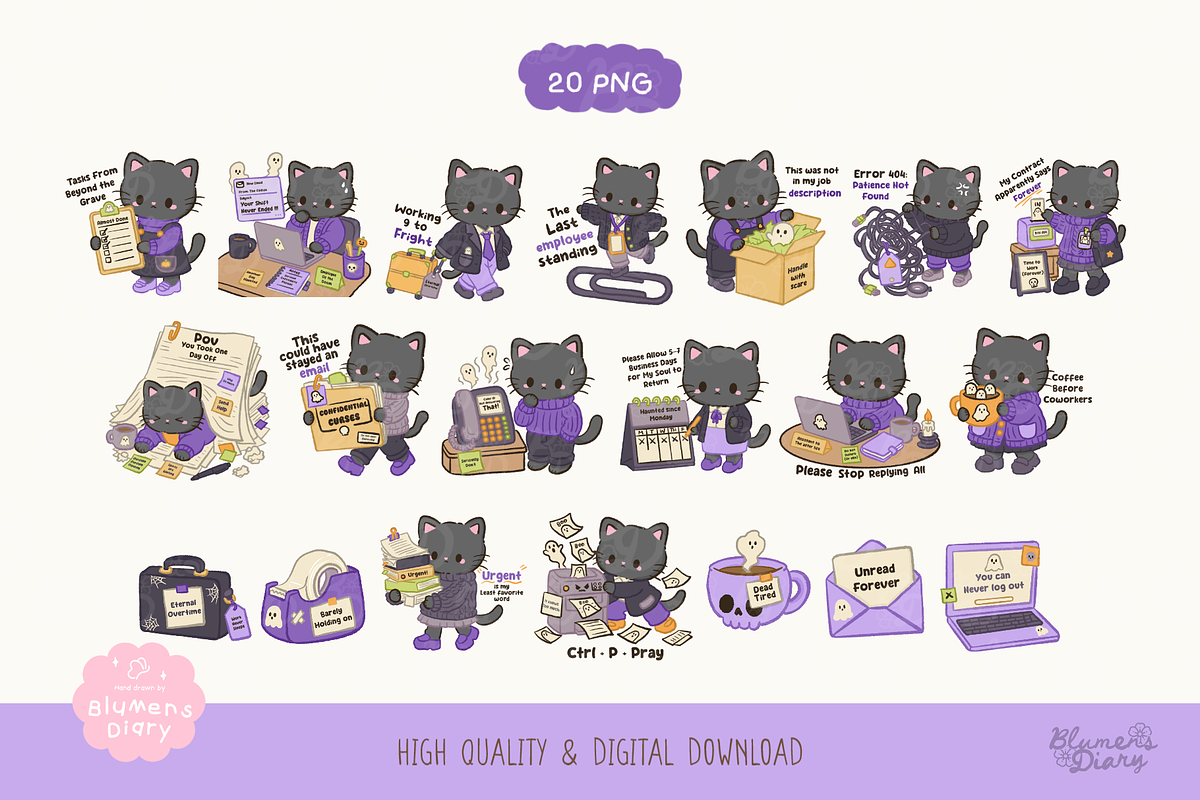 Office Halloween Black Cat Clipart, an Animal Illustration by Blumensdiary (Photo 2 of 6)