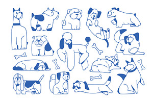 Funny doodle dogs, line art set, an Animal Illustration by PaperTrident