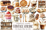 Watercolor Vintage Baking Clipart, an Illustration by OK Design (Thumbnail 1 of 5)