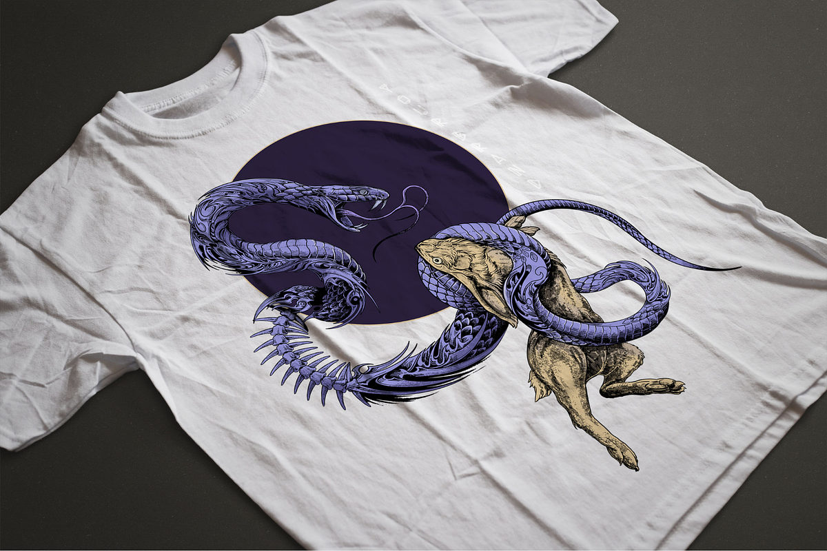 Snake and rabbit tshirt illustration, an Animal Illustration by Syahid Zain (Photo 2 of 3)
