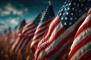 American Flags Waving in Patriotic Field for Independence Day, a Background Photo by José Manuel Gelpi