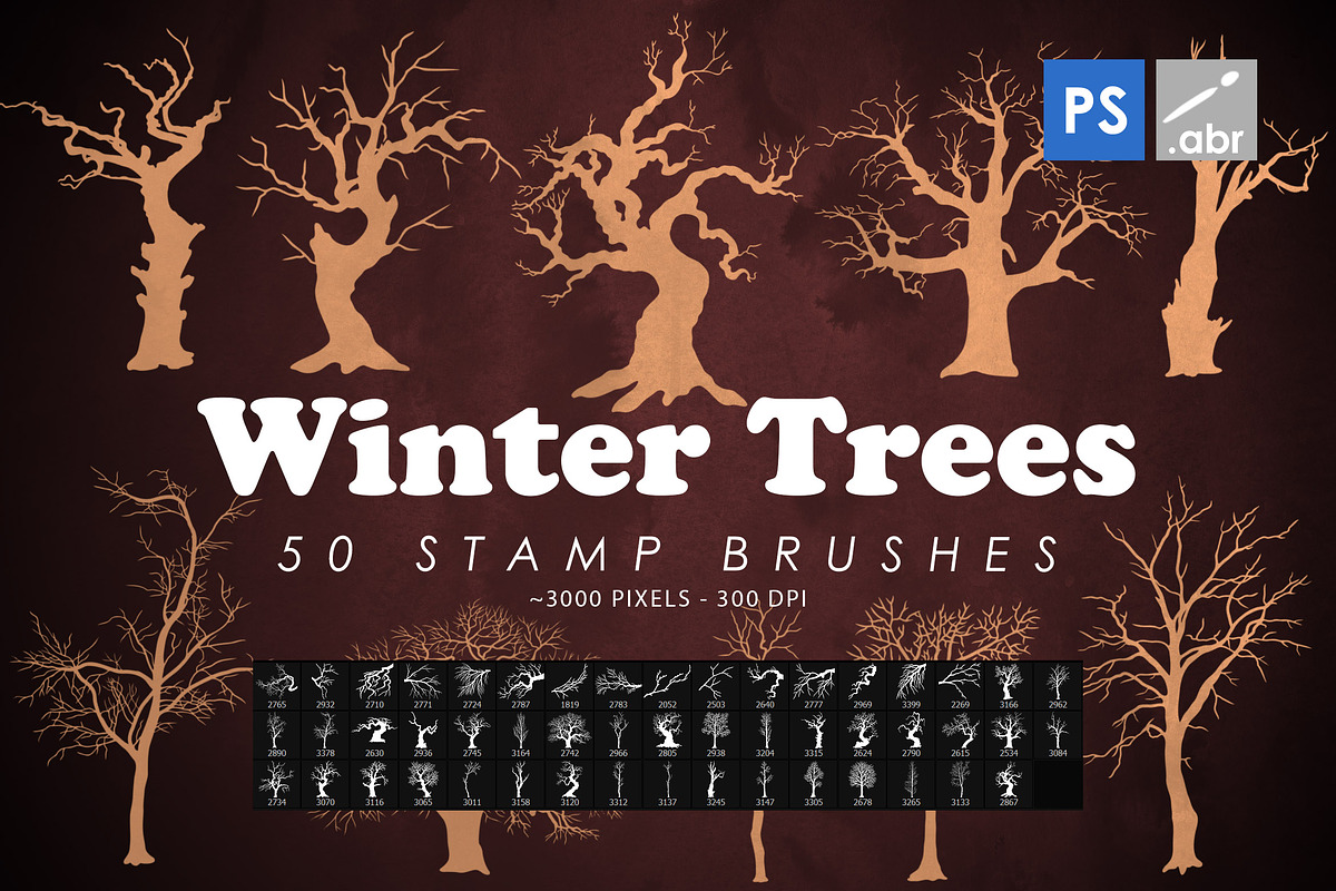 Winter Trees Photoshop Brushes, a Brush Add-On by ArtistMef (Photo 1 of 6)