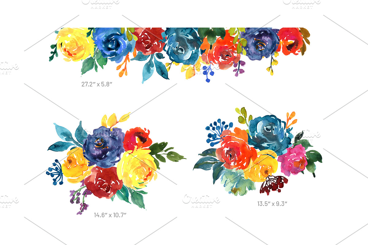 Bright Watercolor Flowers Spring Art, a Decorative Illustration by GraphicsDish (Photo 3 of 4)