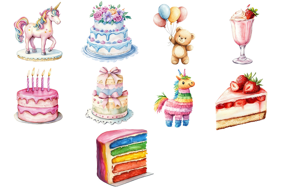Watercolor Birthday Clipart, an Illustration by Daily.Designs (Photo 3 of 3)