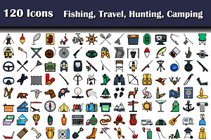 120 Icons Of Fishing, Travel, Huntin