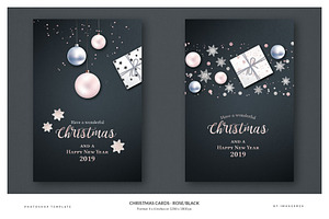 6 Christmas Cards - Rose/Black