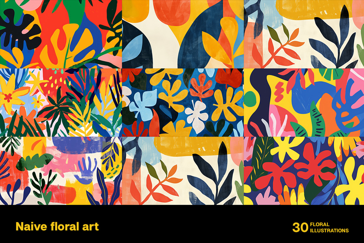 Naive floral art. 30 images, a Decorative Illustration by Handmadefont (Photo 4 of 10)