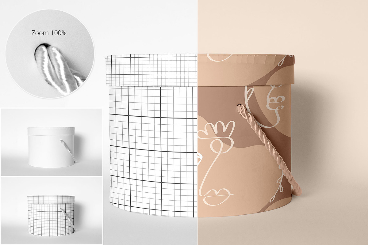 6 Mockups, Round Gift Box, a Packaging Mockup by bazarova (Photo 2 of 10)