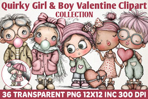 Quirky Girl & Boy Valentine Icons, a Person Illustration by RobertsArt