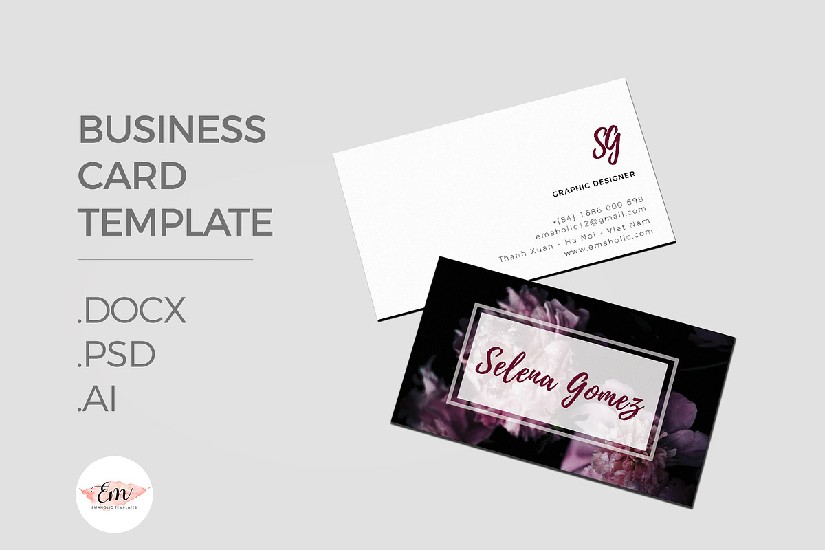 Floral Business card, a Business Card Template by Emaholic Template (Photo 1 of 4)