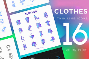 Clothes | 16 Thin Line Icons Set, an Outline Icon by Alex Blogoodf