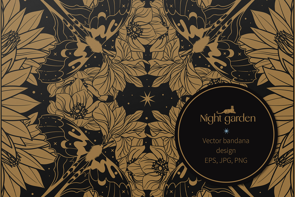 Night garden. Vector bandana design, a Pattern Graphic by Nadia Murash (Photo 1 of 4)