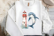 Watercolor Summer Dolphin Clipart, an Illustration by DreamCafeArt (Thumbnail 5 of 5)