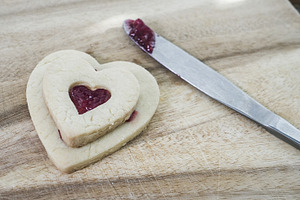 Heart shaped cookies with jam fillin, a Food & Drink Photo by 1miromiro
