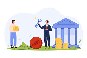 Businessman Unlocking Debt with, a Finance Illustration by Flashvector