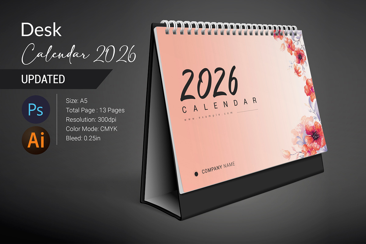 Desk Calendar 2026, a Stationery Template by crazyOWL (Photo 1 of 6)