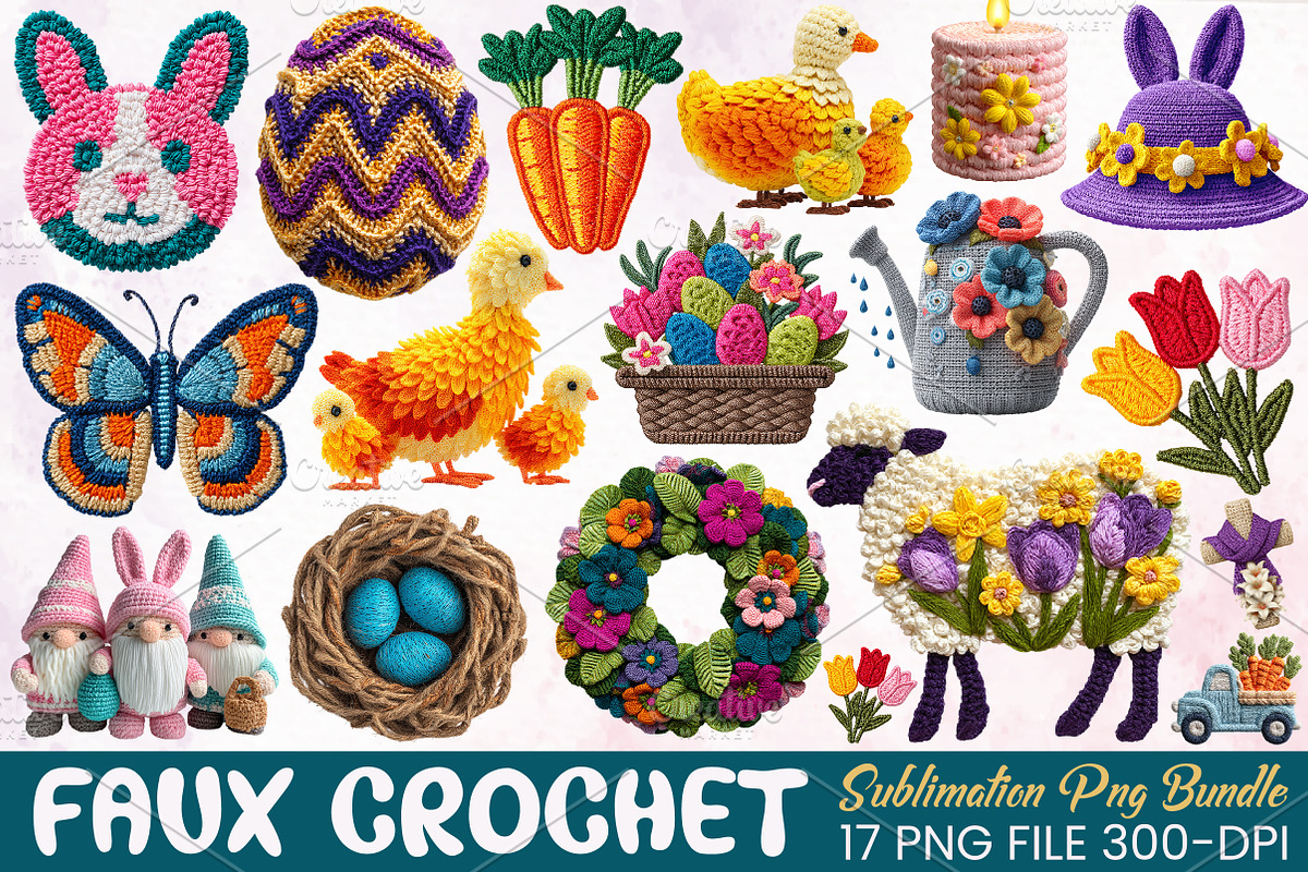 Easter Faux Crochet PNG Bundle, a Texture Illustration by RobertsArt (Photo 1 of 9)