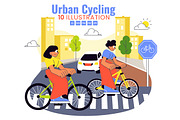 10 Urban Cycling Illustration, a Transportation Illustration by denayunebgt (Thumbnail 1 of 4)