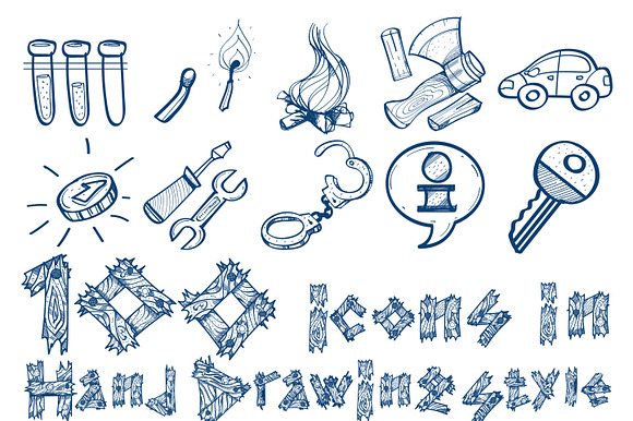 100 Icons Hand Drawing Style.