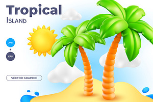 Island with Palms | 3D Vector