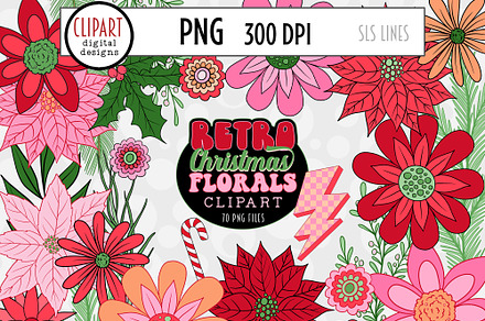 Retro Christmas Flowers Clipart