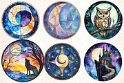 Round Moonlit Nights Stained Glass, an Illustration by DreamCafeArt (Thumbnail 4 of 9)