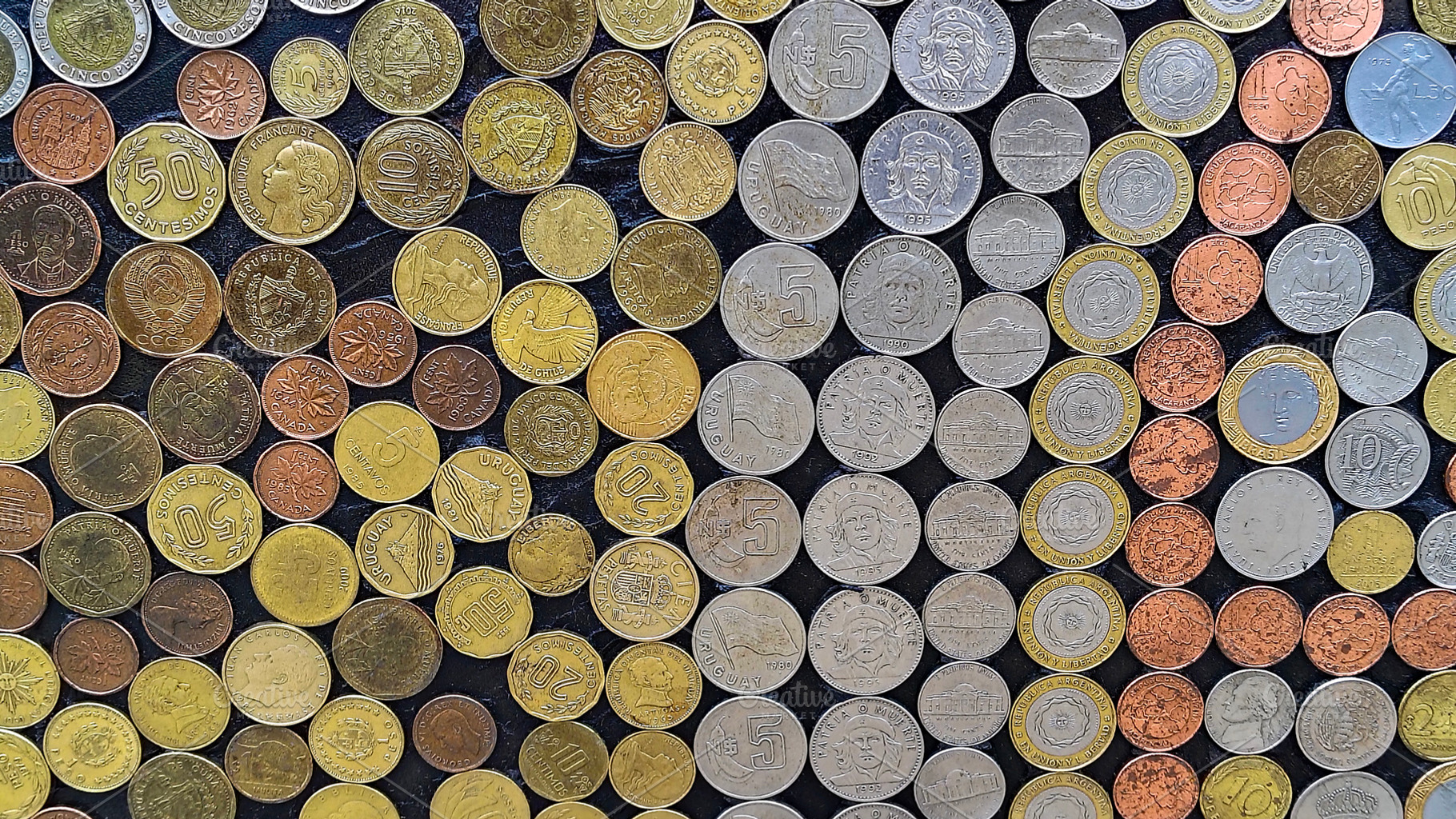 Colored pattern of coins texture background photo, an Abstract Photo by DanFLCreativo