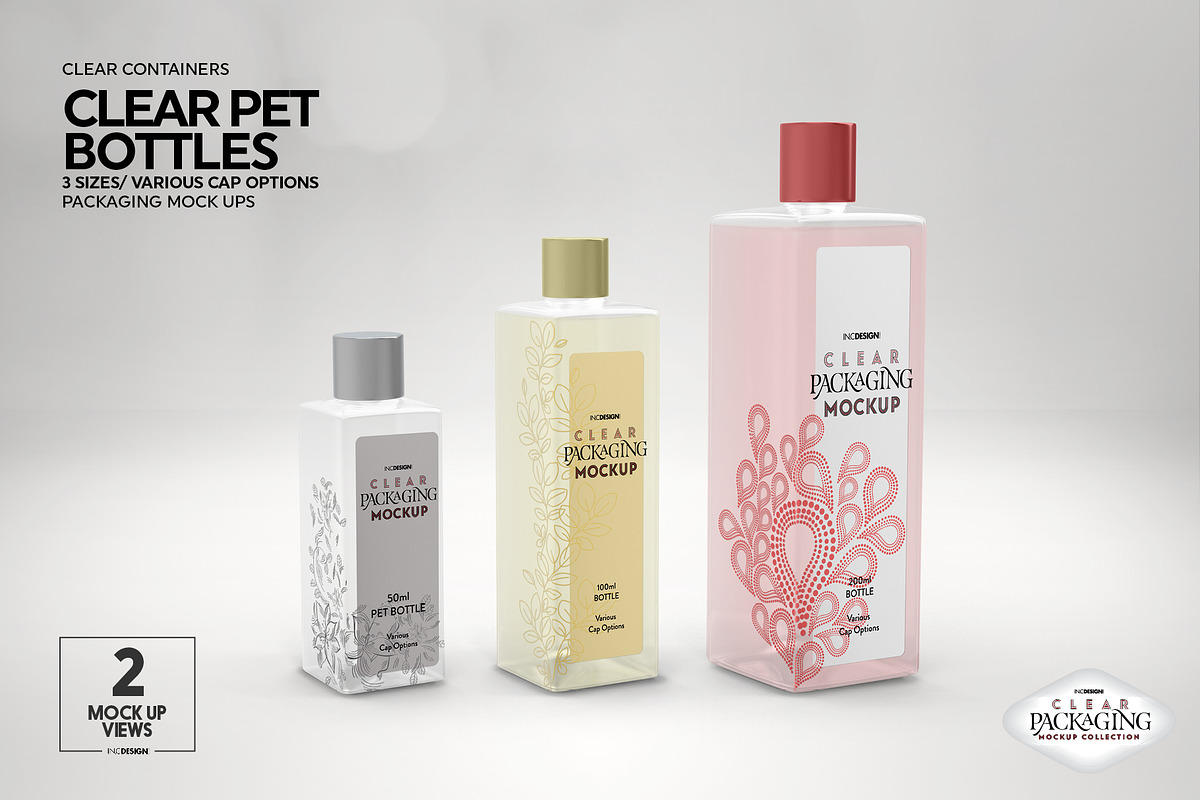 Clear Squared PET 3Bottles Mockup, a Packaging Mockup by INCDesign (Photo 5 of 10)