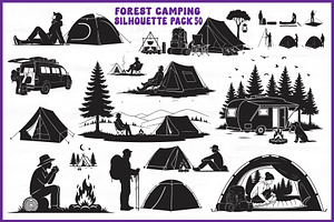 Forest Camping Silhouette Pack, an Object Graphic by yasushie
