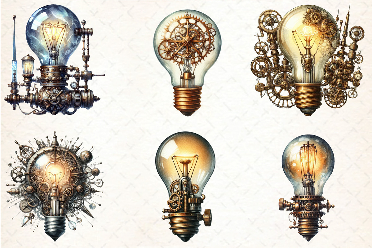 Watercolor Steampunk Lightbulb, an Illustration by DreamCafeArt (Photo 4 of 7)