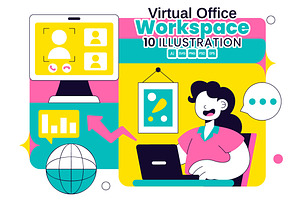 10 Virtual Office Workspace, a Person Illustration by denayunebgt