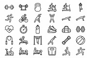 64 Fitness Workout Outline Icons, an Outline Icon by adenpinkstore (Thumbnail 1 of 18)