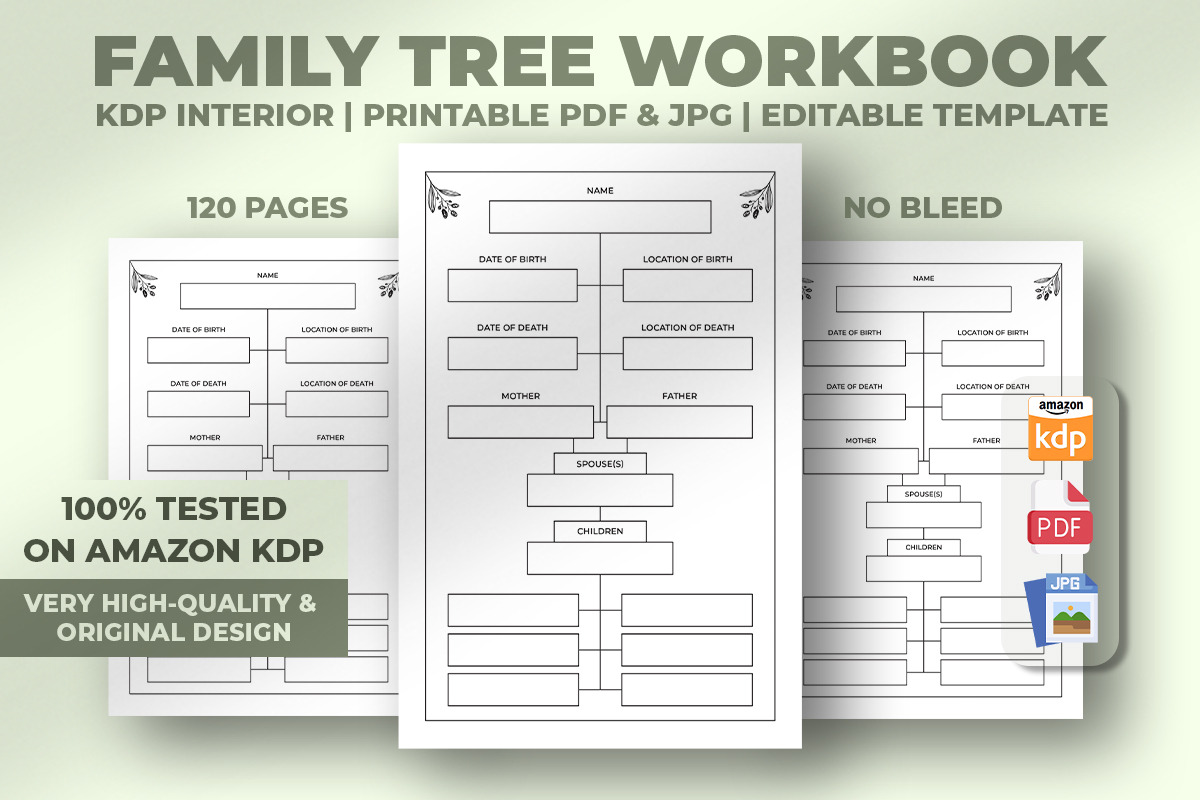 Family Tree Workbook KDP Interior, a Print Template by M9 Design