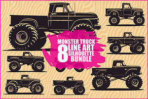8 Monster Truck Vector Set, an Illustration by Amazin_art