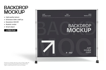 Backdrop Banner Stand Mockup, an Advertising Mockup by zphotographystudio