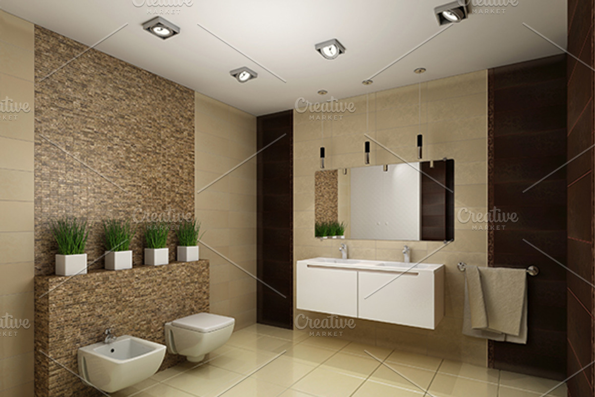 3D render of the modern bathroom, an Illustration by RichmanStudio