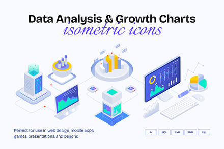 Data Analytics Isometric Icon Set, an Icon by Vectors Market