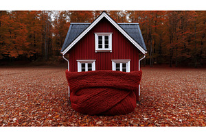 Red Wooden House Surrounded By