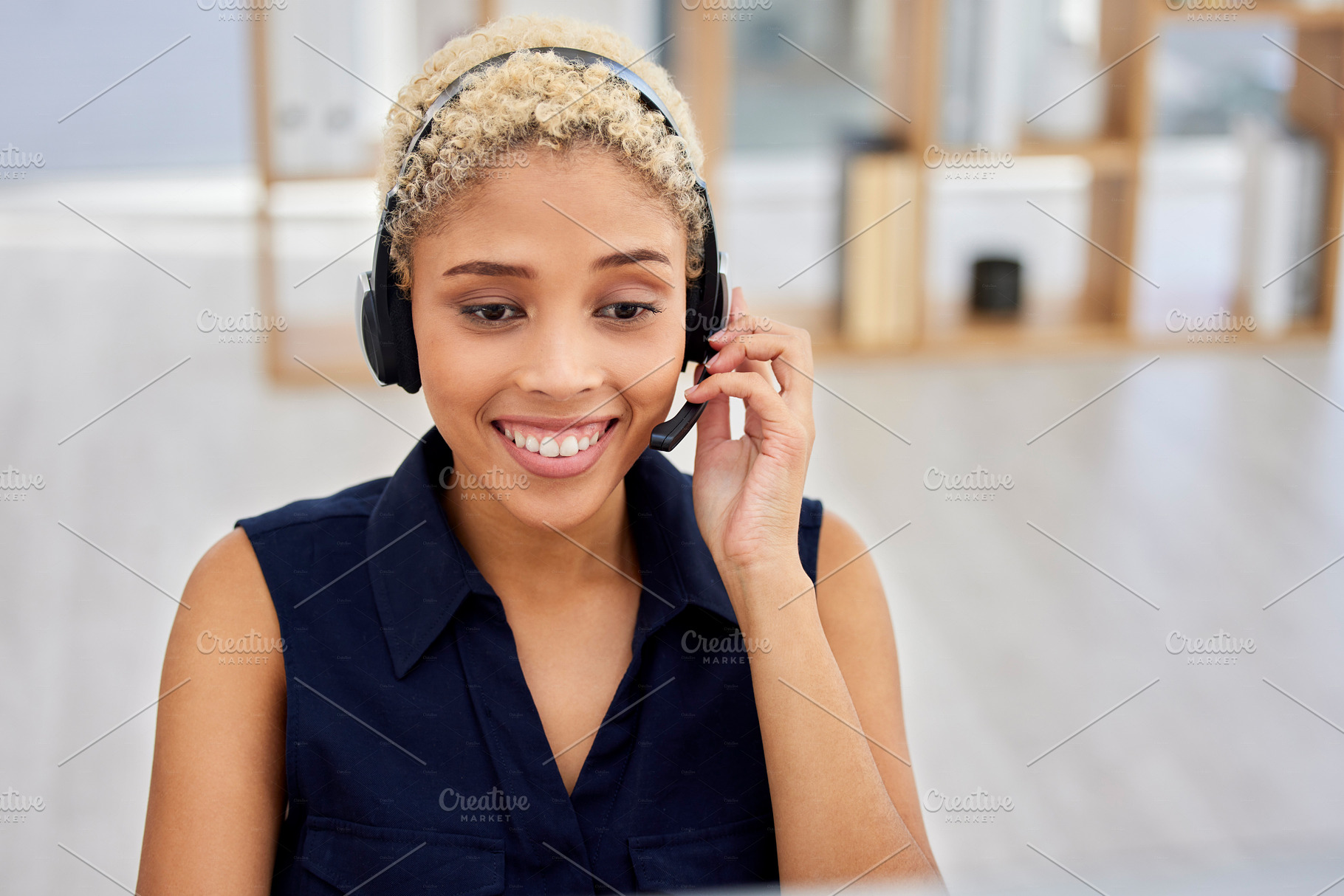 Call center, telemarketing and woman in communication for service, consulting and technical support. Contact us, help and consultant talking with a headset for advice, discussion and planning, a Photo by Peopleimages.com