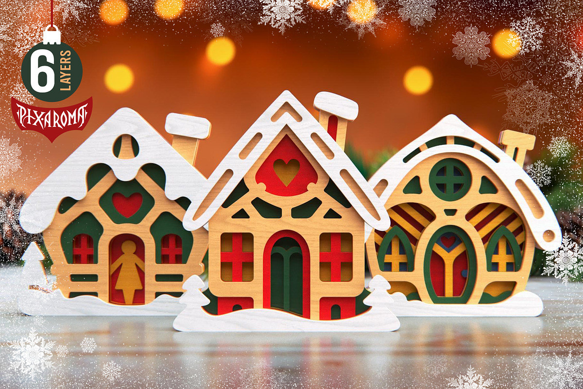 Cute Houses Bundle | 3D Layered SVG, a Decorative Illustration by pixaroma (Photo 8 of 8)