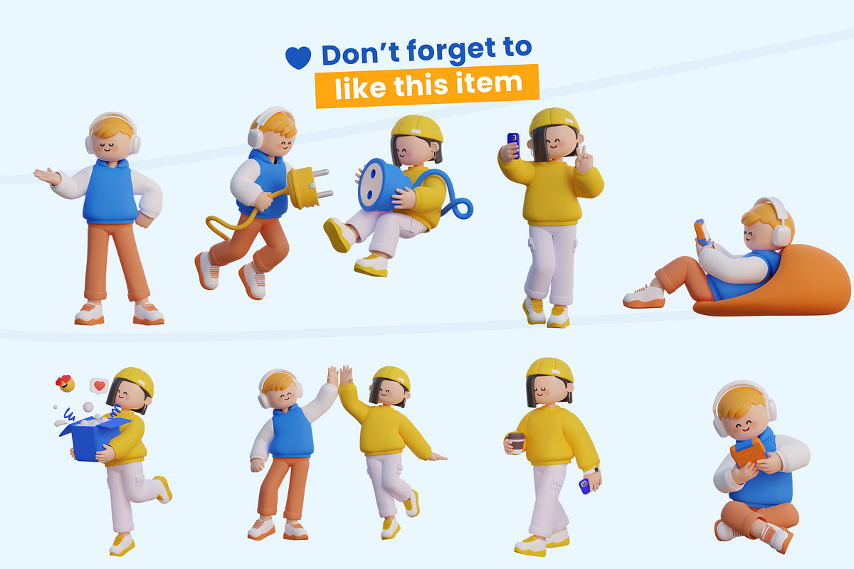 Cute 3D characters, an Object 3D Model by orenjidesign (Photo 8 of 8)